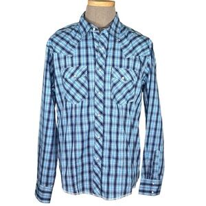 Wrangler Men’s Blue Plaid Pearl Snap Cowboy Western Rodeo Shirt XL NWT